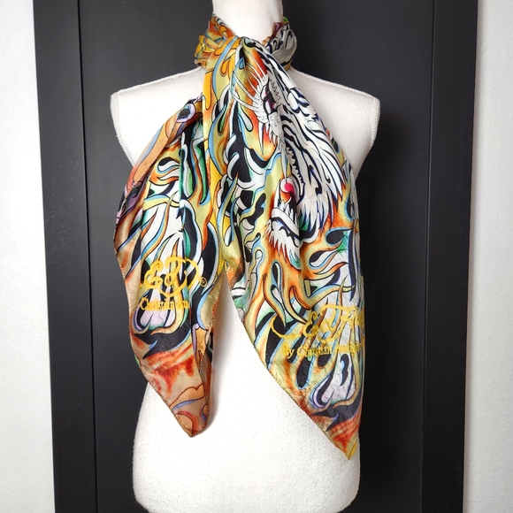 Ed Hardy Accessories - Wearable Art With This Vintage Ed Hardy Scarf 39" X 39"